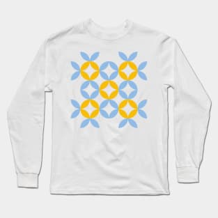 Light blue and yellow Eastern European folk art pattern Long Sleeve T-Shirt